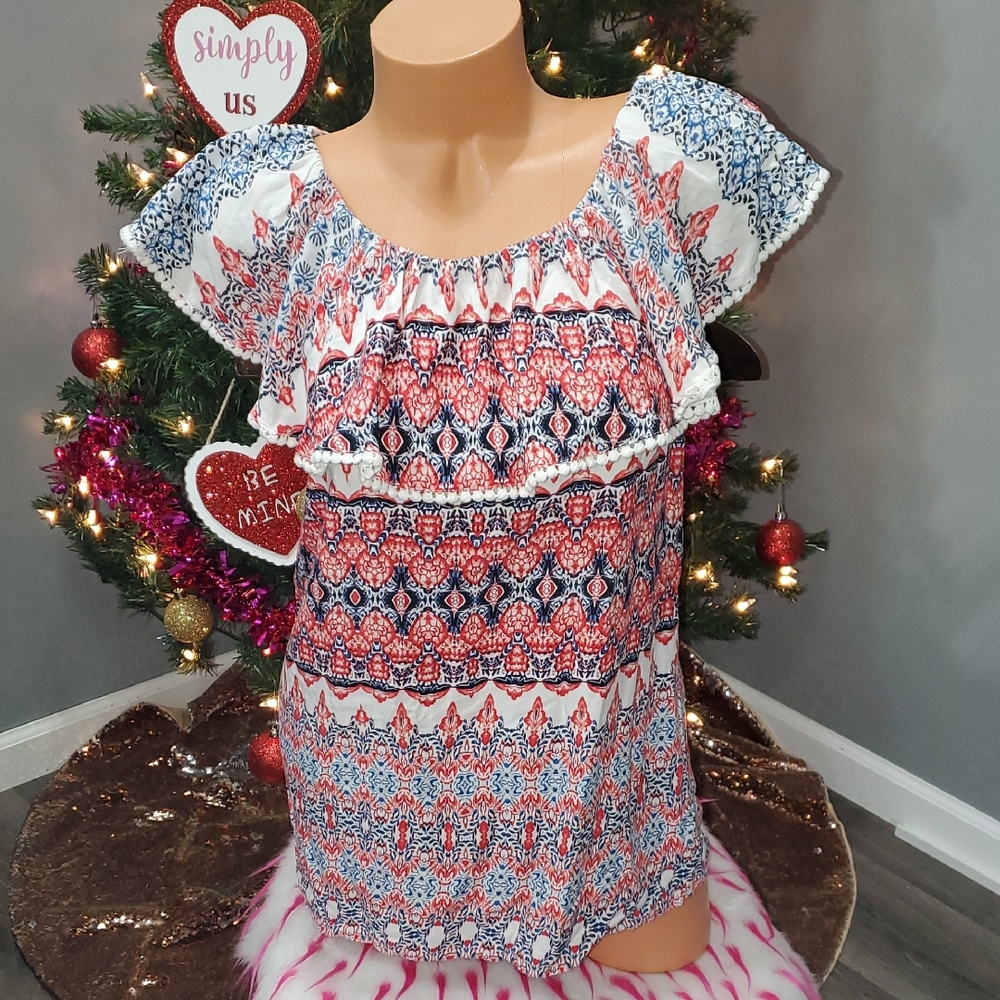 Women's Multicolor Ruffle Patterned Top Shirt Blo… - image 1